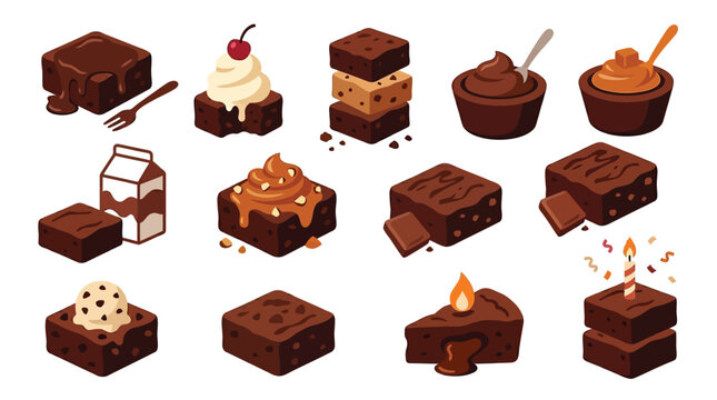 A delicious assortment of chocolate brownies and desserts, presented in a variety of styles and toppings.