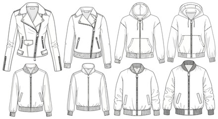Variety of hooded and zippered jackets. © Micahel