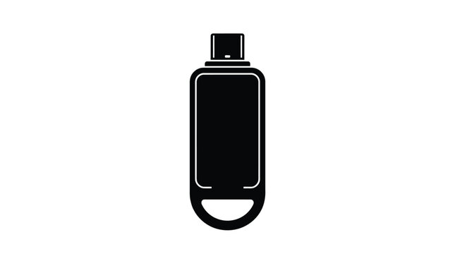 Black silhouette of a portable flash drive storage device captured in a clean digital graphic photo style that illustrates modern data transfer and mobile hardware tech
