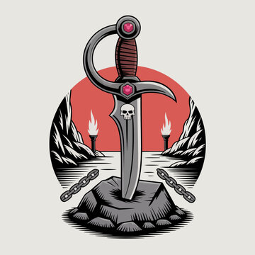 Dagger with red gemstone handle.