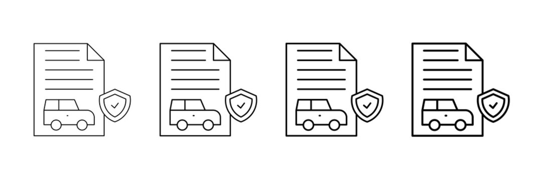 Car Insurance Icons Vector Set In Different Stroke Line Style