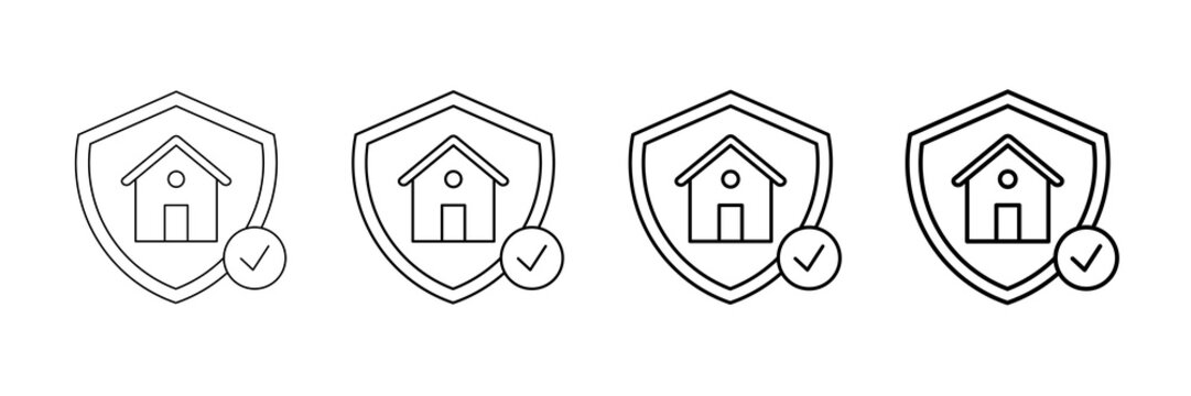 Home Insurance Icons Vector Set In Different Stroke Line Style