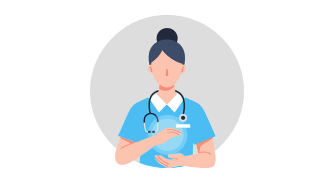 Female healthcare professional with stethoscope in flat illustration style
