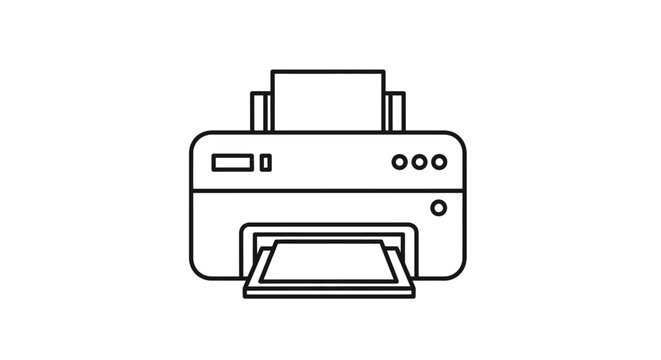 Desktop printer icon line art illustration on white background