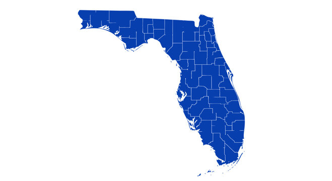 Florida Map with County Lines - Blue and White