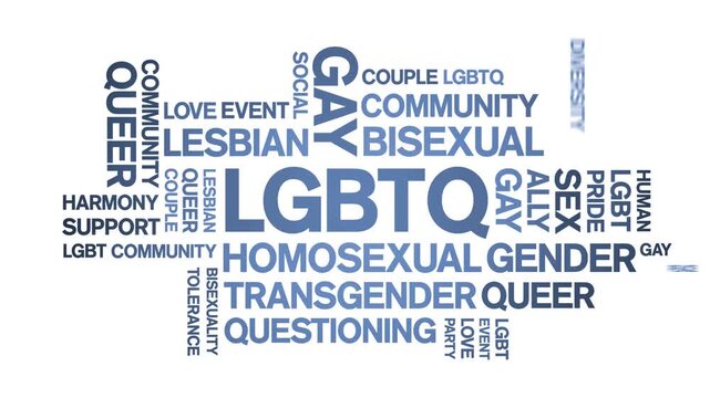 LGBTQ animated word cloud-text design animation tag kinetic typography seamless loop.