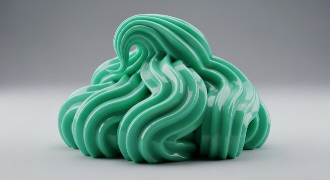 A macro shot of minty toothpaste extruded into artistic swirling peaks and sculpted ridges with a glossy texture on a minimalist surface, smooth, close-up, cream