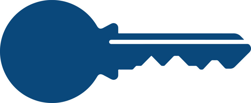 Blue key icon, vector key symbol, flat design key, blue metallic key