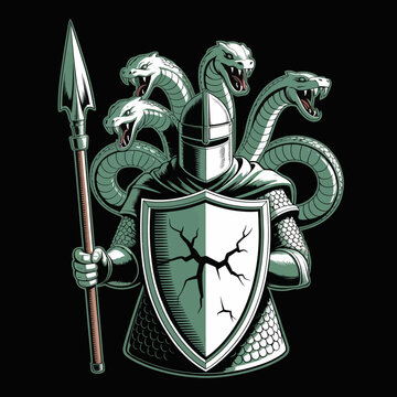 Medieval Knight with Snake Shield.