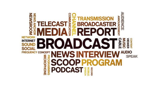 Broadcast animated word cloud-text design animation tag kinetic typography seamless loop.