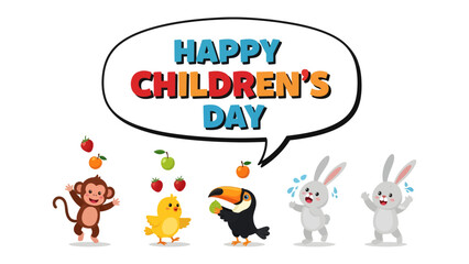 Fototapeta premium Children's Day: A vibrant illustration for Children's Day features lively characters celebrating this special occasion with fruit, embracing the joy and innocence of childhood