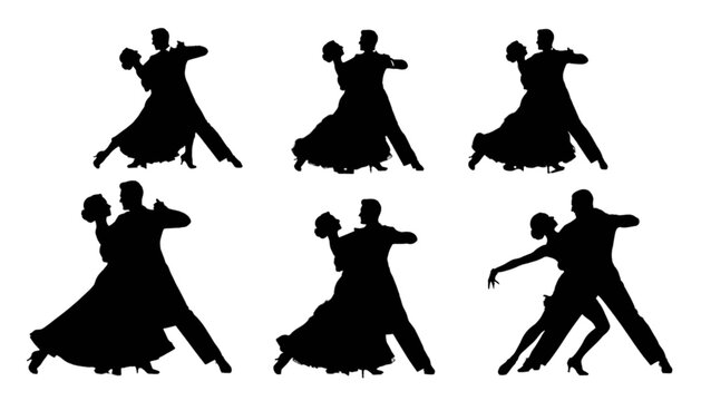 Black silhouette ballroom dance couples