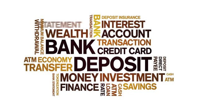 Bank Deposit animated word cloud-text design animation tag kinetic typography seamless loop.