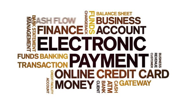 Electronic Payment animated word cloud-text design animation tag kinetic typography seamless loop.