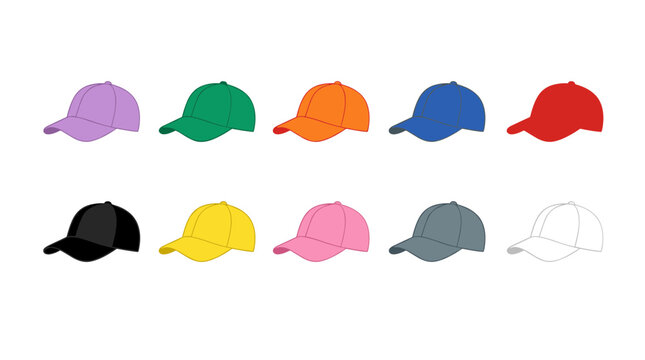 Colorful Baseball Cap Collection with Casual Snapback Hat Designs for Fashion, Sportswear, Street Style, and Apparel Vector Illustration