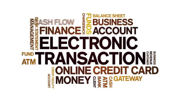 Electronic Transaction animated word cloud-text design animation tag kinetic typography seamless loop.