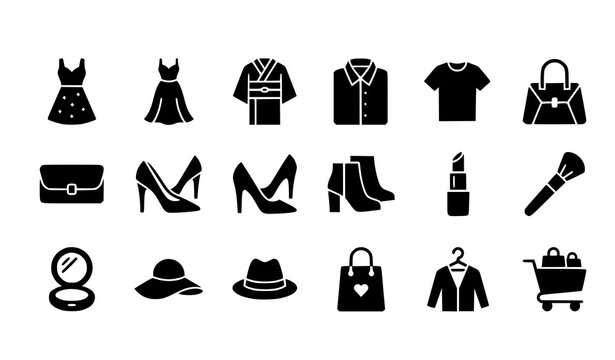Modern fashion glyph icon set clothing apparel and accessories vector isolated on white background