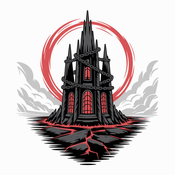 Gothic Castle with Red Windows.