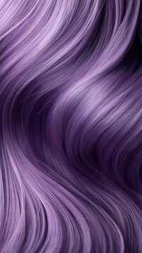 Shiny streaks of long purple hair. Cosmetic advertisement of creative hairstyle. Silky violet strands demonstrating hair health, shine and modern fashion style. Vertical video