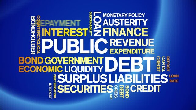 Public Debt animated word cloud-text design animation tag kinetic typography seamless loop.