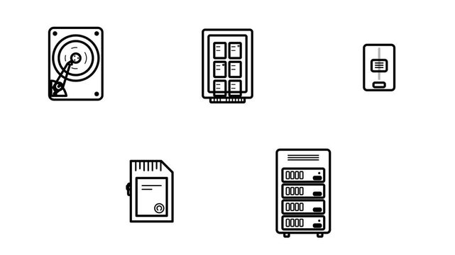 Data Storage Solutions Minimalist Tech Icons Bundle Loop