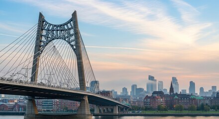 Fototapeta premium Boston cityscape with Zakim bridge at sunset