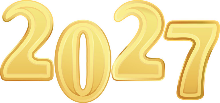 Golden 2027 number illustration. New year celebration typography design.