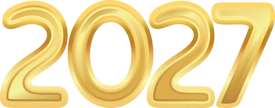 Golden 2027 number illustration. New year celebration typography design.
