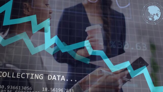 User tapping tablet, peer holding cup, starting data HUD, chart moving for analytics