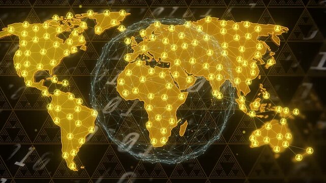 Playback starting, golden world map pulsing while filament globe rotating to show network flow