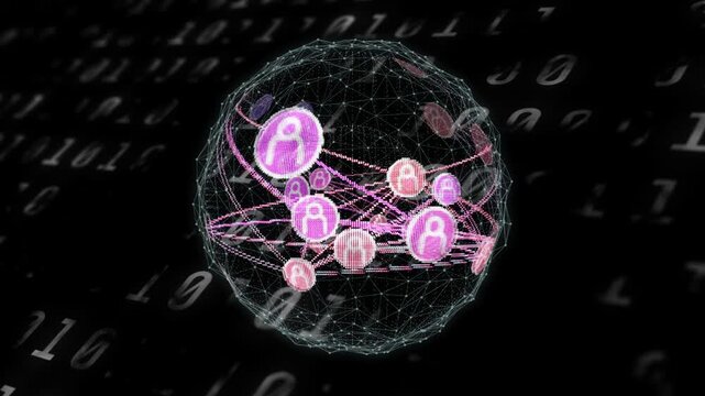 Pulse starting mesh globe rotating, user icons pulsing and packets moving to show active network