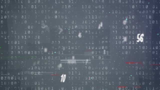 Scrolling binary matrix and floating numbers on pulse, growing, drifting, showing data flow