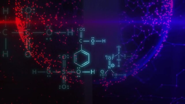 Faint schematic fading in, cyan molecule growing and pulsing as points orbiting to show structure
