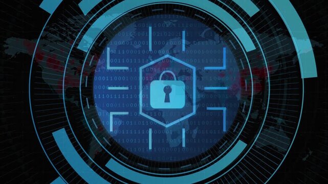 Central security HUD activating on node surge, expanding and rotating to show data protection