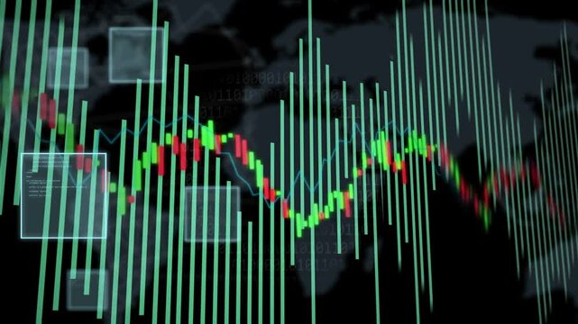 On start data dash animating bars shifting candles moving boxes marking peaks highlighting trends