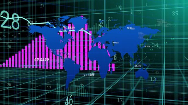 Magenta-bars appearing behind blue-map, growing then declining while cyan-line visualizing trends