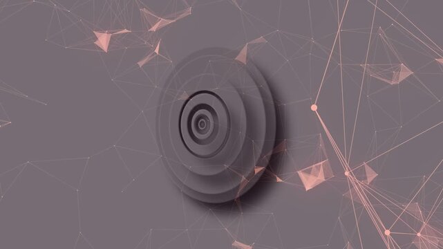 Pit rising disk forming as camera panning right rings growing spinning showing form over pink mesh