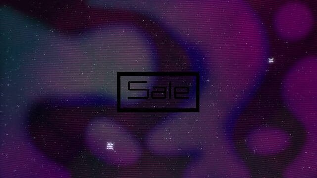 After cyan magenta glitch sweep black Sale badge appearing reflecting pulsing highlighting sale