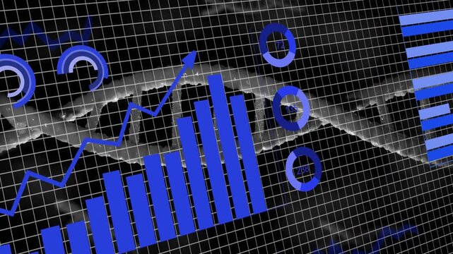 On start, DNA helix anchoring frame while blue graphs and charts animating in to visualize genomics