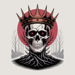 Skull wearing crown with red eyes. © frame
