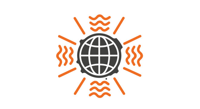 Globe with orange sun rays.