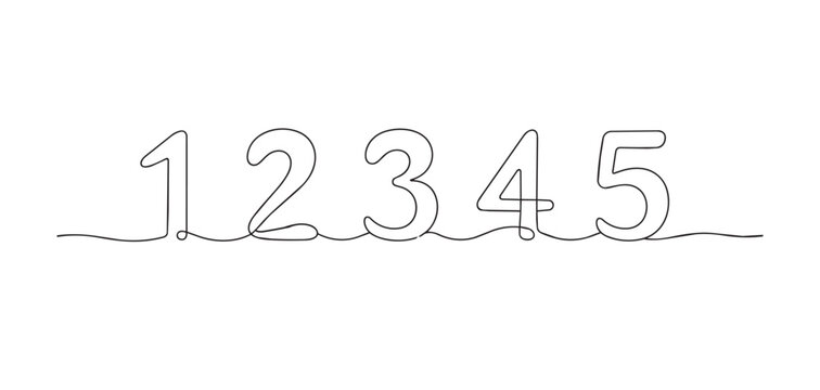 One line drawing of numbers one to five. Continuous line of numeric sequence form. Education and counting concept. Modern minimalist style. single line art vector illustration.