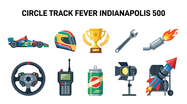 Race Car Helmet Trophy and Pit Equipment Symbols for Motorsports Competition