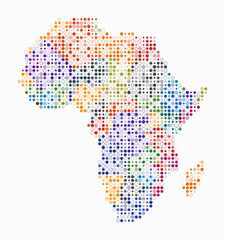 Fototapeta premium Africa, shape of the continent build of colored cells. Digital style map of the Africa on white background. Small size circle blocks. Classy vector illustration.