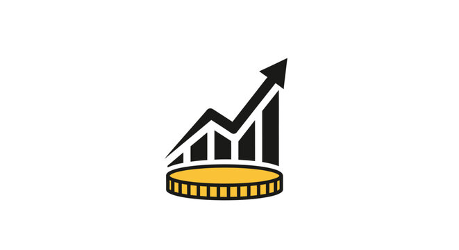 Golden coin with growing graph chart.