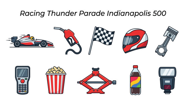 Race Car and Motorsport Equipment Symbols for Auto Racing Event