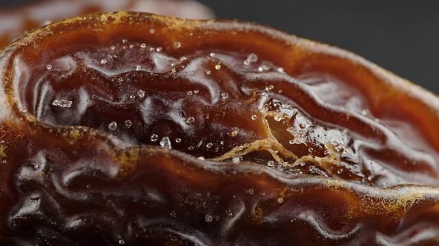 Extreme Closeup Macro Shot of a Single Raisin with Water Droplets.