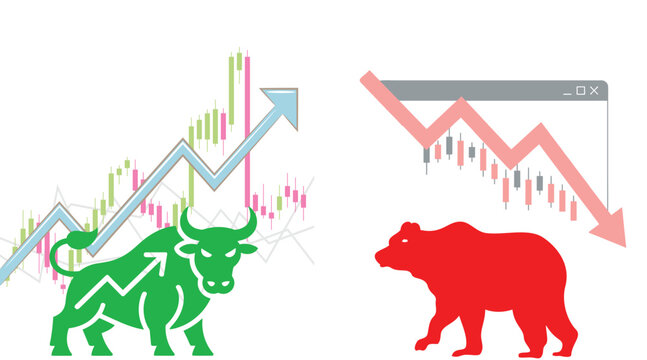Bull and Bear Market Concept with Bullish Rising and Bearish Falling Stock Charts Financial Trading Vector Illustration