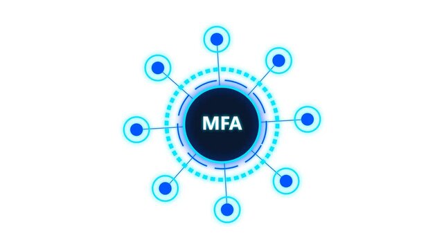 Multi-factor authentication icon with digital network nodes on a clean white surface