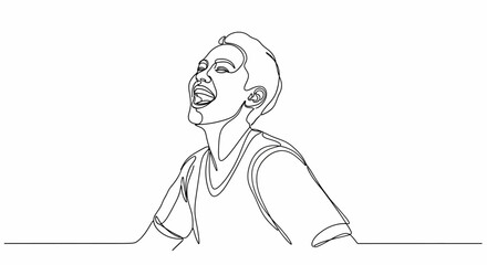 Obraz premium Joyful Young Man Laughing in Continuous Line Drawing Style